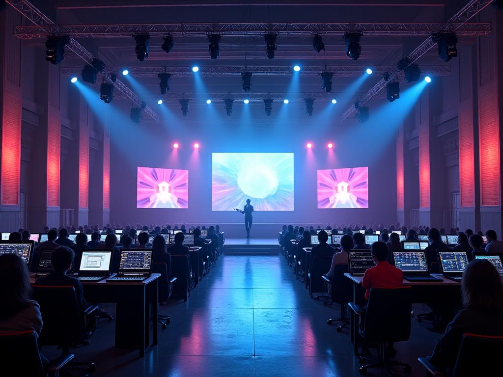 Setup sistem bunyi dan pencahayaan di pusat konvensyen